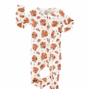 Caden Lane Turkey Treats Bamboo Waffle Convertible Zip Romper